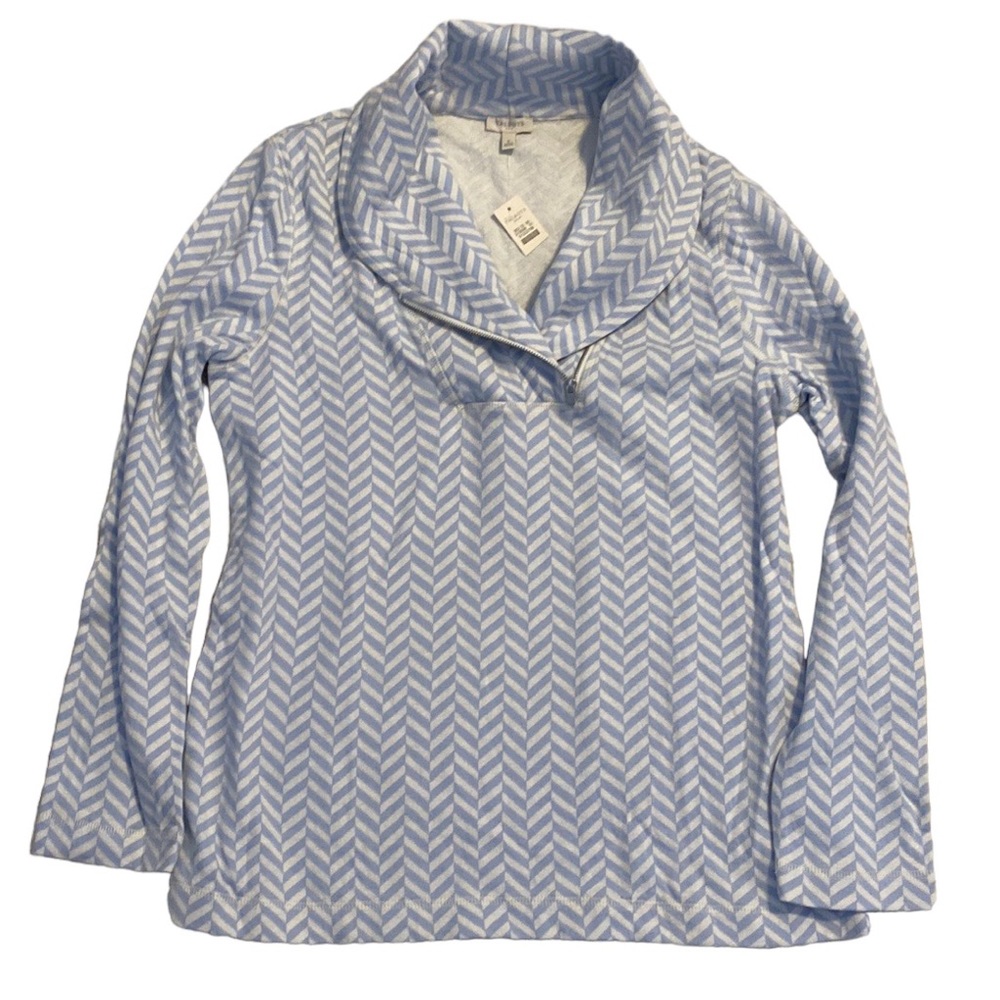 NWT TALBOTS Small Cowl Neck Top Long Sleeve Periwinkle & White